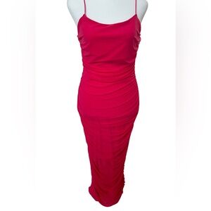 AKIRA Hot Pink Ruched Midi Dress - New - sz M